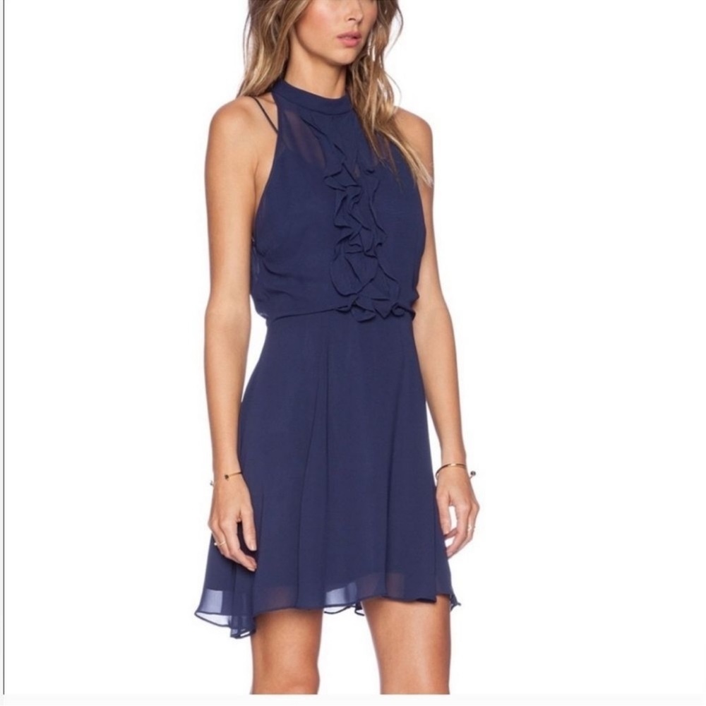 BCBGeneration Navy Ruffle Halter Skater Dress